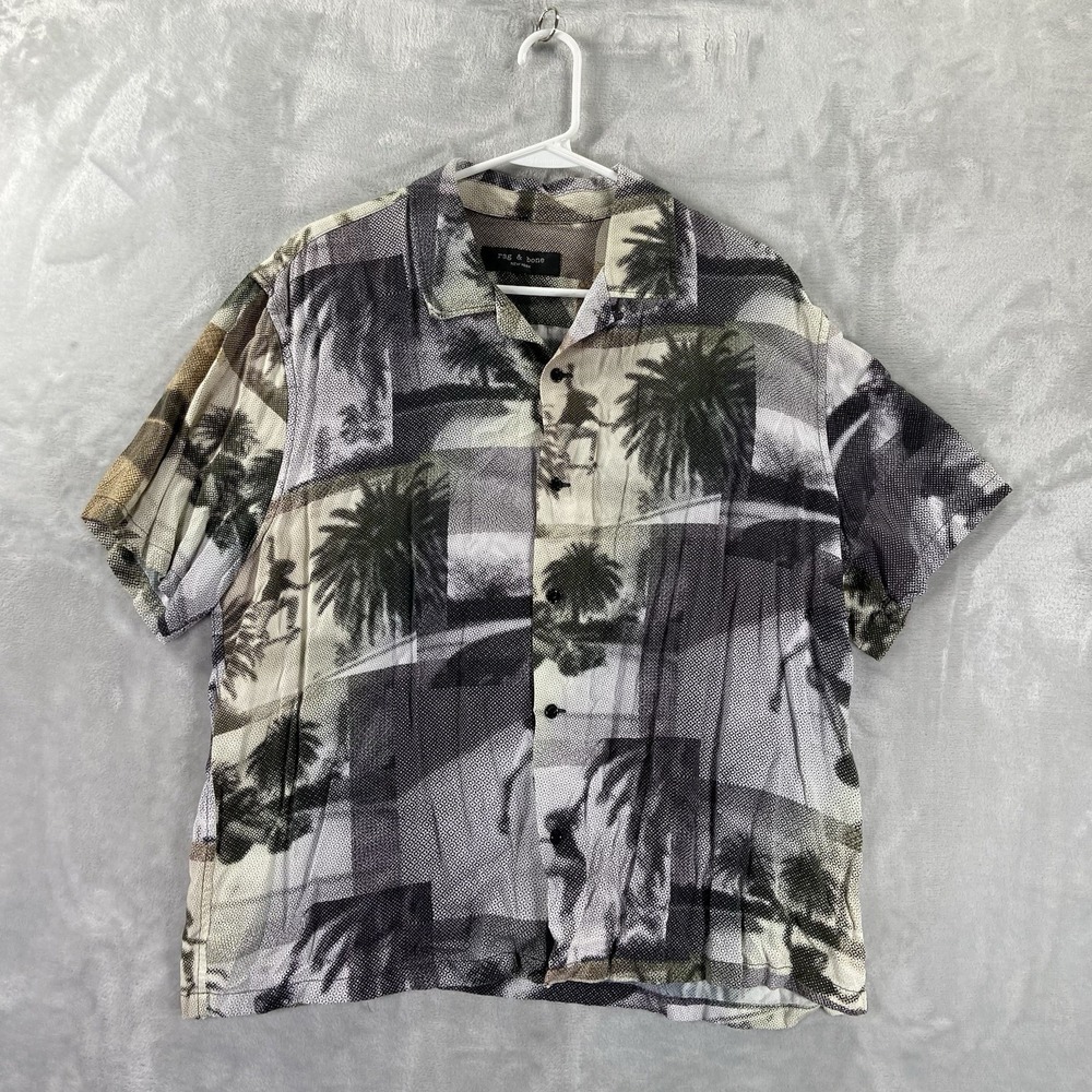 Rag & Bone Shirt men's Medium Button Up Camp Loop Collar Hawaiian Skater Beach